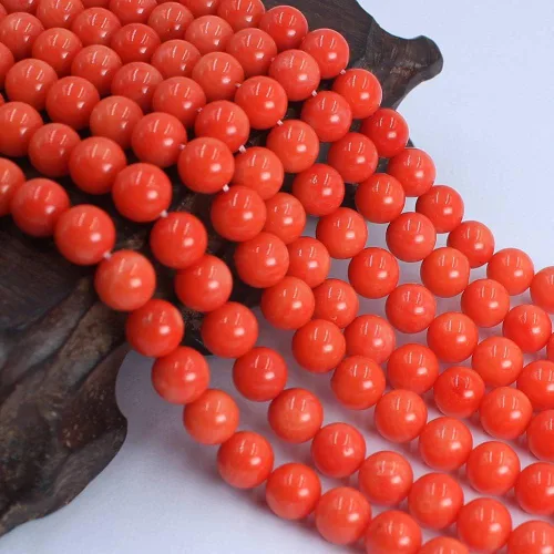 Vista 4 de Cuentas sueltas redondas de coral de bambú de mar naranja de 0.276 in, cuentas sueltas de 15 pulgadas, piedra natural para collar, pulsera, diseño