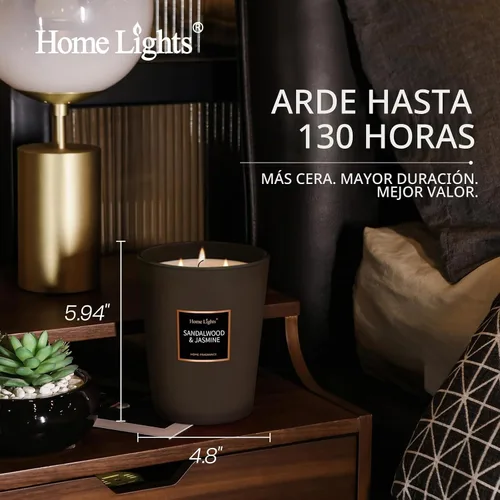 Vista 5 de HomeLights - Velas perfumadas Tarro grande de 33.3 onzas, vela de soja natural 130 horas con 3 mechas de algodón, velas de fragancia