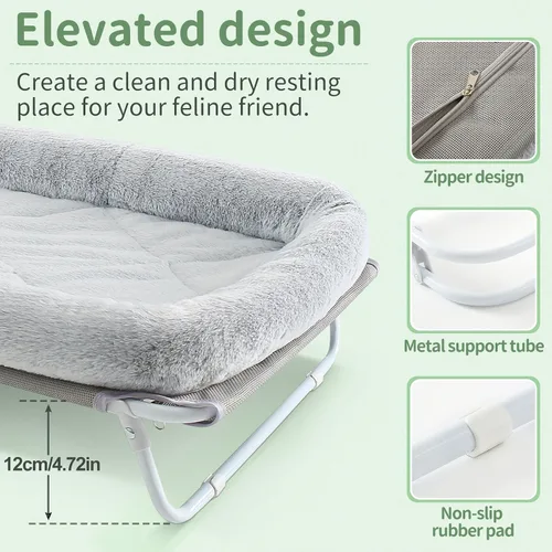Vista 2 de Sunhoo Cama elevada para gatos, hamaca elevada plegable para mascotas, tumbona para cachorros con marco de metal fuera del suelo, cubierta lavable