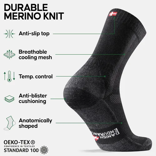 Vista 2 de DANISH ENDURANCE Merino Wool Hiking Socks for Men Women Crew Length Thermal 3 Pack
