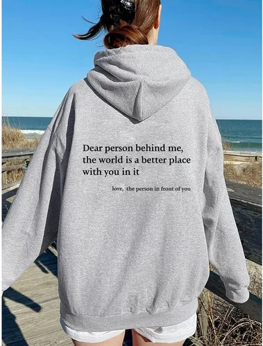 Vista 3 de Blczomt Sudadera de moda de otoño 2023 con capucha de forro polar de gran tamaño, manga larga, lindo suéter con estampado de letras, ropa casual y2k