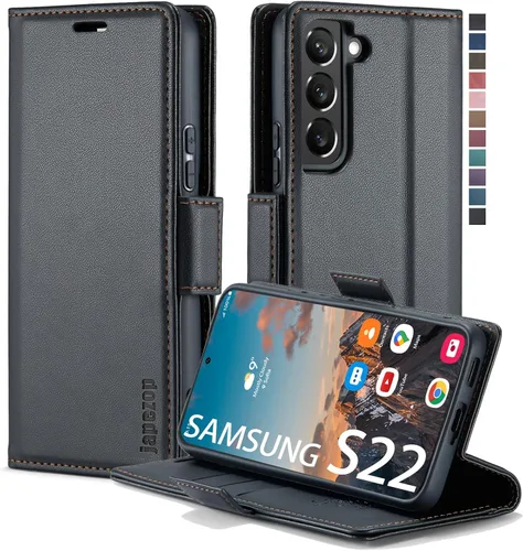 Vista 29 de Funda tipo cartera para Samsung Galaxy S22 5G con bloqueo RFID, color negro
