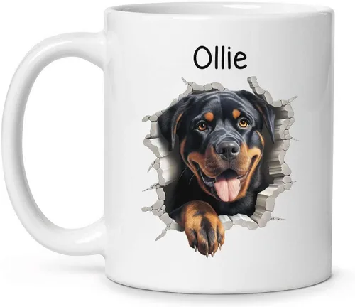Vista 20 de Tazas de café con nombre personalizado único y emocionado Chihuahua rompió la pared, tazas de café personalizadas para perros, regalo para niños