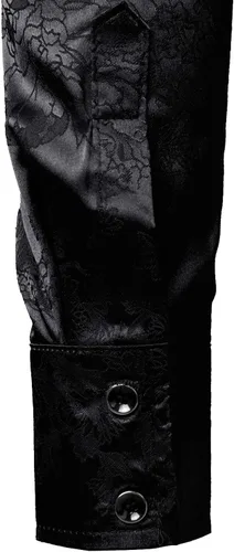 Vista 6 de ZEROYAA Camisas de vestir con botones de manga larga y estampado floral de jacquard rosa satinado brillante para hombre para fiesta de graduación