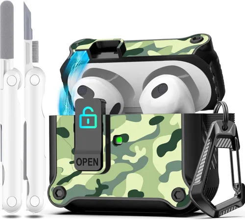 Vista 66 de R-fun Funda de carga compatible con AirPods de 2ª generación 2019, 1ª generación 2016, protección completa contra caídas, tapa desplegable