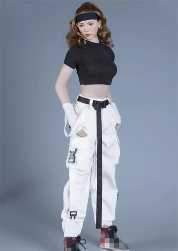 Vista 9 de Ropa femenina a escala 1/6, camiseta y pantalones, guante, cinturón, traje de disfraz para soldado de 12 pulgadas, figura de acción