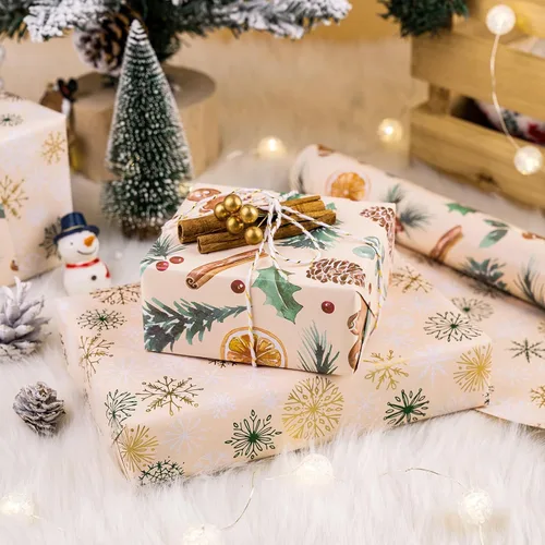 Vista 3 de RUSPEPA Reversible Christmas Wrapping Paper Roll, Mini Roll, Gingerbread Pinecone and Snowflake Design Gift Wrap for Christmas Presents, Winter