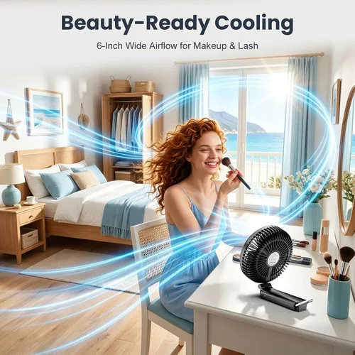 Vista 5 de Ventilador de mano portátil, ventilador personal recargable de 6 pulgadas Negro