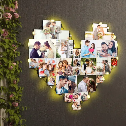 Vista 5 de Alice - Lámpara de fotos personalizada con forma de corazón grabada con 15 fotos para el día de la madre, regalo para la nueva mamá o madre