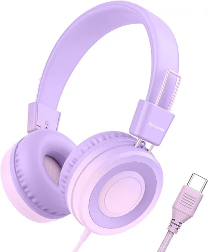 Vista 10 de Bywulanda Auriculares USB Tipo C Mejorados para Niños para la Escuela, Volumen Seguro Limitado de 94dB, Sonido Estéreo HD, Auriculares Plegables