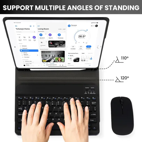 Vista 5 de SOPPY Funda con teclado Bluetooth con mouse para iPad de 6ª/5ª generación, iPad Pro de 9.7 pulgadas, Air 1/2, teclado inalámbrico desmontable