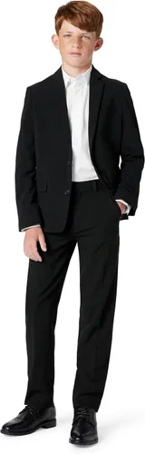 Vista 2 de Calvin Klein Pantalón de vestir bi-stretch de frente lisa para niño, ajuste recto, con presillas para cinturón y bolsillos delanteros Negro