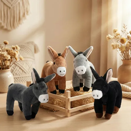 Vista 4 de Skylety 4 piezas de juguete de peluche de burro de 8 pulgadas para niños y niñas, lindo juguete surtido de animales grises, regalos de fiesta