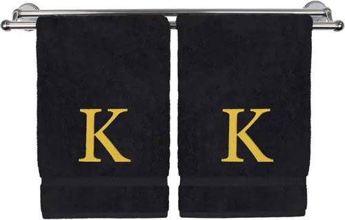 Vista 154 de Toalla de mano monogramada, regalo personalizado, juego de 2 - Toalla bordada con letra de bloque dorada - Extra absorbente 100% algodón turco