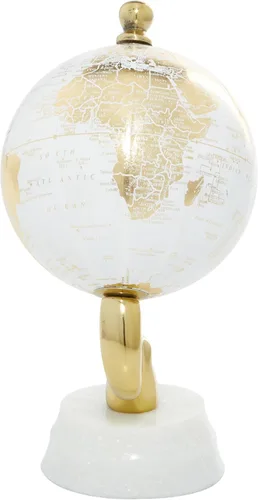 Vista 3 de Deco 79 Globo de aluminio con base de mármol, 5 "x 5" x 10 ", dorado
