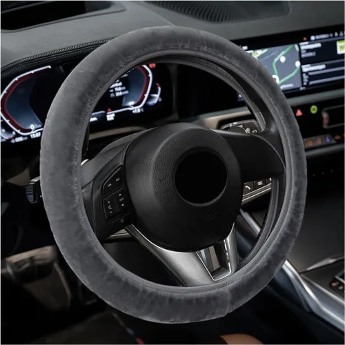 Vista 7 de Funda Esponjosa para Volante de Automóvil, Protector Universal Peludo para Volante de Auto de 15'', para Invierno Cálido, Funda Elástica