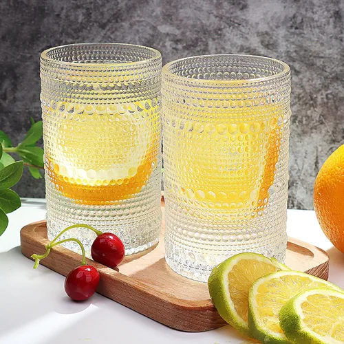 Vista 11 de Juego de 6 vasos de vidrio Lumkit acanalados para beber, juego de cristalería vintage cóctel, vasos para jugo de 13 onzas, ámbar