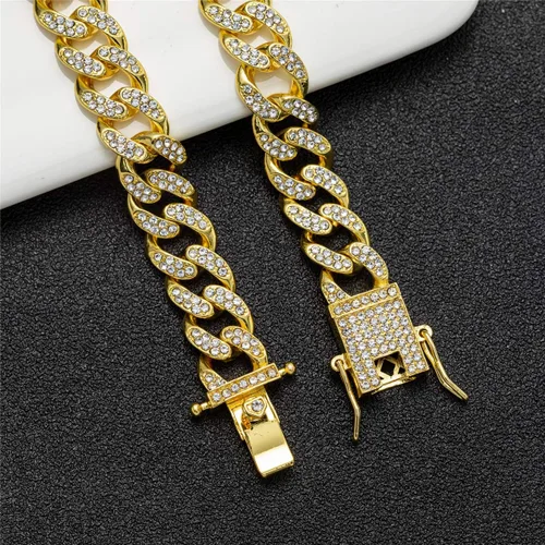 Vista 6 de Pulsera tobillera de eslabones cubanos para mujeres, hombres, adolescentes y niñas, hip-hop chapada en oro de 18 quilatesoro blanco con diamantes