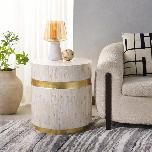 Vista 2 de Safavieh Home Collection Perla Mosaic Mesa auxiliar redonda rosa champán y dorado