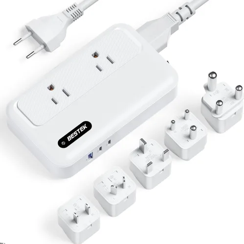 Vista 13 de BESTEK Convertidor de corriente de 250 W de 3 salidas y 4 puertos USB Transformador de voltaje de viaje 220V a 110V con adaptadores de enchufe