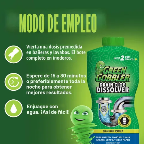 Vista 7 de Green Gobbler Disolvedor de obstrucciones de drenaje Potente abridor de drenaje líquido y removedor de obstrucciones de inodoro Seguro