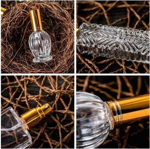 Vista 8 de 5 botellas de perfume vacías de vidrio vintage recargables con spray Dorado