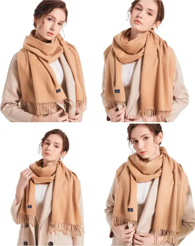 Vista 3 de Cashmere Scarf 100% Cashmere Fringed Edges Scarves large size Warm & Soft Colors Available in Solid