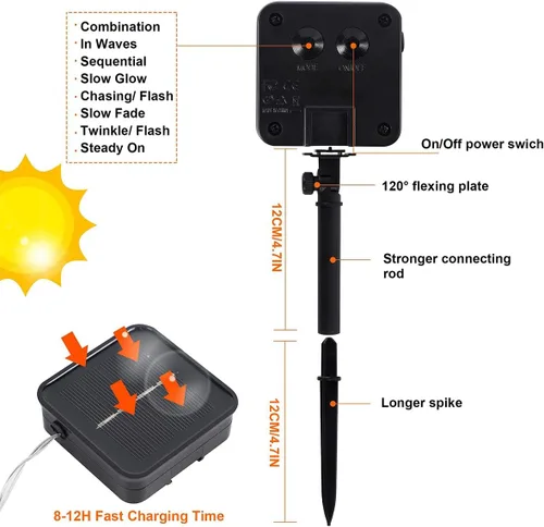 Vista 3 de Twinkle Star Paquete de 2 guirnaldas de 240 luces LED alimentadas por energía solar, para decoración de exteriores e interiores, de navidad, total