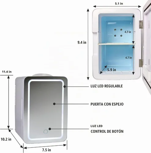 Vista 7 de Koolatron Mini refrigerador LED espejado/mini refrigerador para cosméticos, bebidas, alimentos o medicamentos (6 litros/6.3 cuartos de galón)