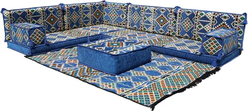 Vista 15 de arabicsofa Juego de sofás árabes tradicionales en forma de L - Sofás seccionales marroquíes - Asientos Majlis orientales para sala de estar