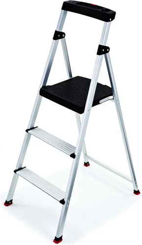 Vista 12 de Rubbermaid Escalera de 2 escalones, Taburete Escalón Plegable Ligero de Aluminio con Superficie Superior para Proyectos, Plateado, Probado según