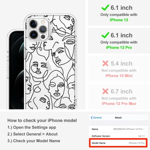 Vista 2 de MOSNOVO - Funda para iPhone 12/12 Pro, protección Buffertech de grado militar contra caídas (6.6 pies), antidesprendimiento, poliuretano