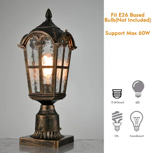 Vista 6 de YUBOLE Luz de poste para exteriores, farol de poste exterior, lámpara de poste de aluminio fundido impermeable con pantalla de vidrio templado