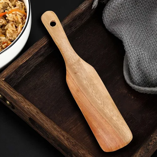 Vista 4 de Wooden Spurtles Set (5Pcs) - Teak Wood Kitchen Tools Set - Heat Non Stick Wood Cookware for Stirring & Mixing