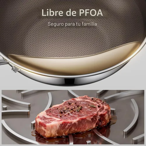 Vista 5 de Sartén híbrida de acero inoxidable de 12.5 pulgadas con tapa, sartén antiadherente texturizada con láser, sin PFOA, compatible con inducción, apta
