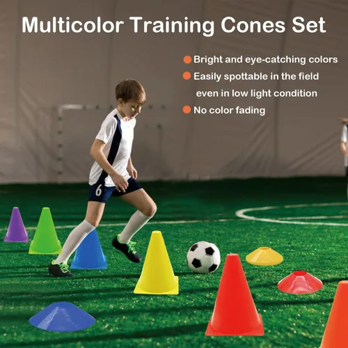 Vista 2 de 12/24/48 Piezas de Conos de Fútbol, Conos de 7" o 9" para Entrenamiento Deportivo, Conos Deportivos Multicolor, Conos de Entrenamiento de Fútbol