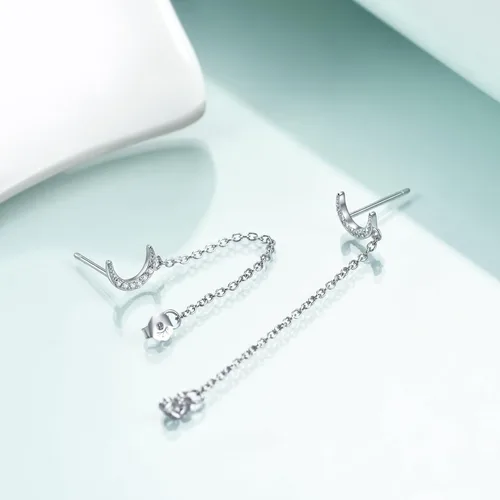 Vista 3 de Rnivida Aretes de cadena de plata de ley 925 para mujer, aretes minimalistas con cadena para mujer