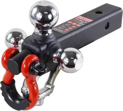 Vista 9 de Enganche de remolque de tres bolas con grillete de remolque giratorio, se adapta a receptor de enganche de 2 pulgadas, pasador de bloqueo