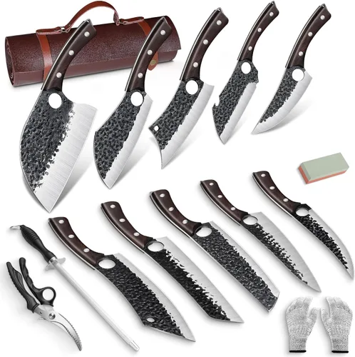 Vista 11 de DRGSKL Cuchillo Hendidor de Carne Forjado a Mano Cuchillos de Carnicero para Padres para Cortar Carne Cuchillo de Chef de Espiga Completa con Funda