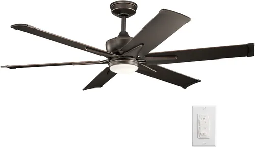 Vista 13 de KICHLER 300300SBK Ventilador de techo con 6 aspas negras satinadas con luz de 31 vatios, negro satinado Ventilador de motor DC con luz LED