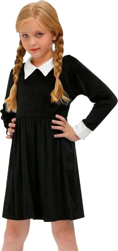 Vista 4 de BesserBay Vestido negro con cuello Peter Pan de terciopelo para niñas de Halloween 4-12 años