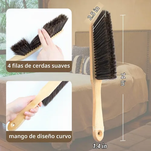 Vista 3 de 2 cepillos de polvo para escoba de mano, cepillos de banco de madera con cerdas suaves, cepillo para mostrador con mango de madera largo, cepillo