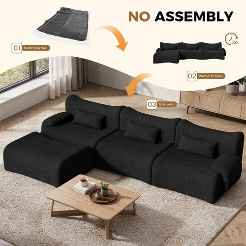 Vista 5 de Sofá modular modular de 126 pulgadas en forma de L para sala de estar, sofá modular de gran tamaño con asientos profundos, sofás modernos con Negro
