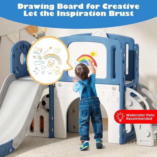 Vista 4 de Glaf Zona de juegos para niños pequeños 9 en 1, juego para exteriores, toboganes para niños pequeños de 1 a 3 años, patio trasero con aro