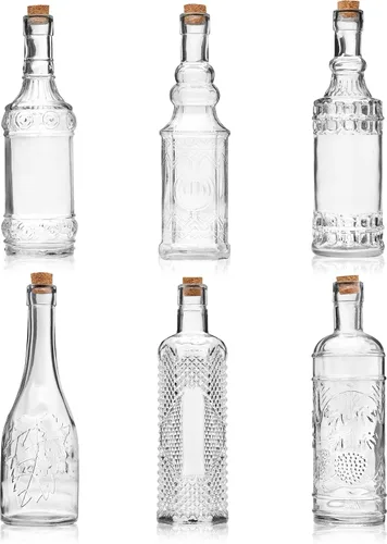Vista 7 de BULK PARADISE Botellas de vidrio azul surtido con corchos, paquete de 6, 2.5 x 9 pulgadas, 16 onzas