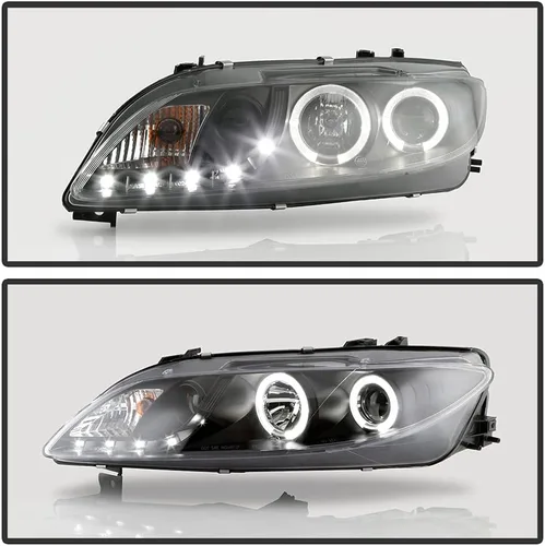 Vista 5 de ACANII - Para [modelo halógeno solamente] 2003-2006 Mazda 6 LED Halo DRL carcasa negra proyector faros delanteros izquierdo+derecho