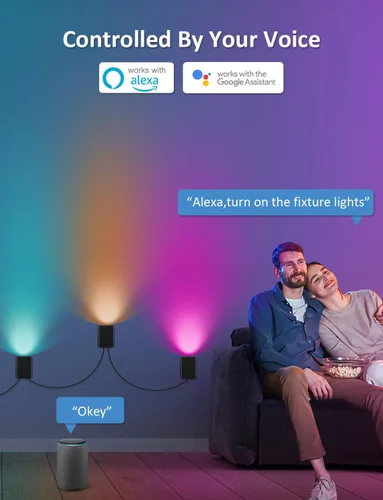 Vista 7 de APPECK Paquete de 4 apliques de pared inteligentes, luces LED RGBCW de 8 pies, luces regulables para interiores para sala de estar, dormitorio, sala