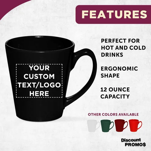 Vista 2 de DISCOUNT PROMOS Taza de café con leche de cerámica brillante personalizada de 12 onzas, juego de 10/50/100 unidades personalizadas, paquete a