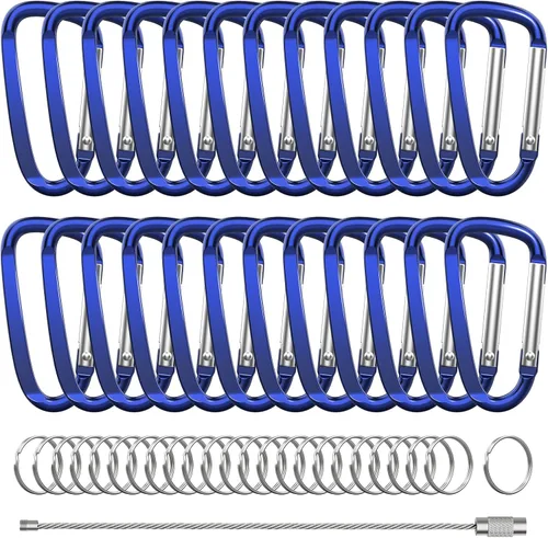 Vista 8 de 2.4 "24pcs pequeño mosquetón clip llavero, aluminio D anillo forma clips con llavero gancho