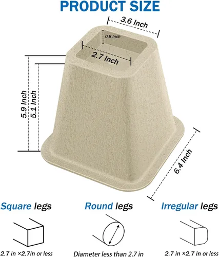 Vista 2 de ANNKUT Elevadores de cama resistentes de 6 pulgadas, elevadores de muebles para escritorio, silla, mesa o sofá, elevadores de sofá, soporta hasta